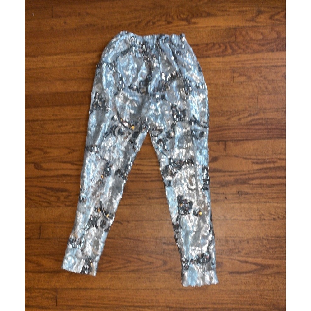 Handmade silver sequined sheer embellished formal evening disco y2k boogie Pants - Picture 4 of 12